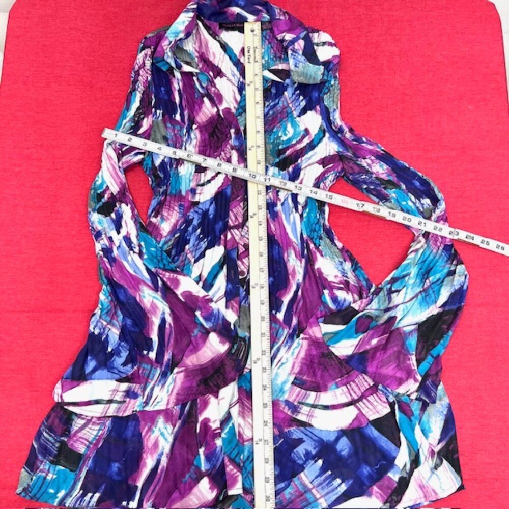 Sunny Leigh & Halley Mathews Blouse 1X+XL Pleated Ruffle V-Neck Bell Sleeve(#52 - Picture 10 of 12